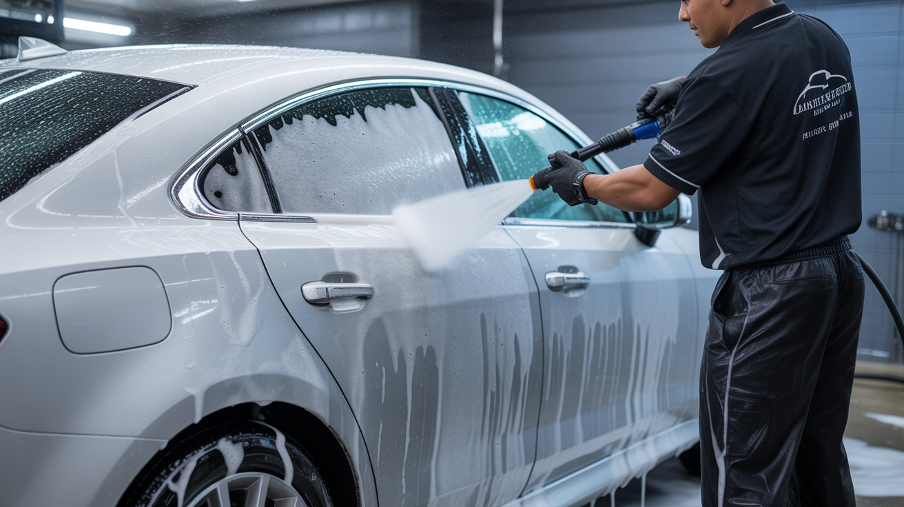 Mobile car detailing Jacksonville foam and rinse