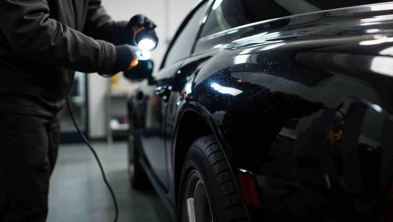 Medium paint correction Jacksonville FL with swirl removal and scratch reduction using LED inspection light.